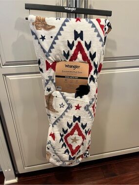 Wrangler Patriotic Throw Blanket- Red, Navy, Tan Cowboy Boots